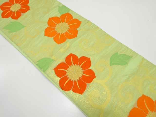 JAPANESE KIMONO / ANTIQUE FUKURO OBI FOR SUMMER / SILK / WOVEN FLOWER ARABESQUE